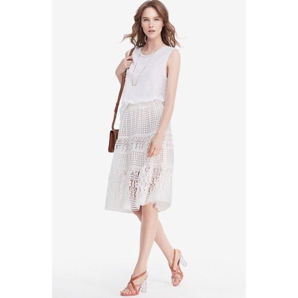💕DIANE VON FURSTENBERG DVF💕 Tiana Lace Floral Skirt ~ White 2 NWT - Picture 4 of 16